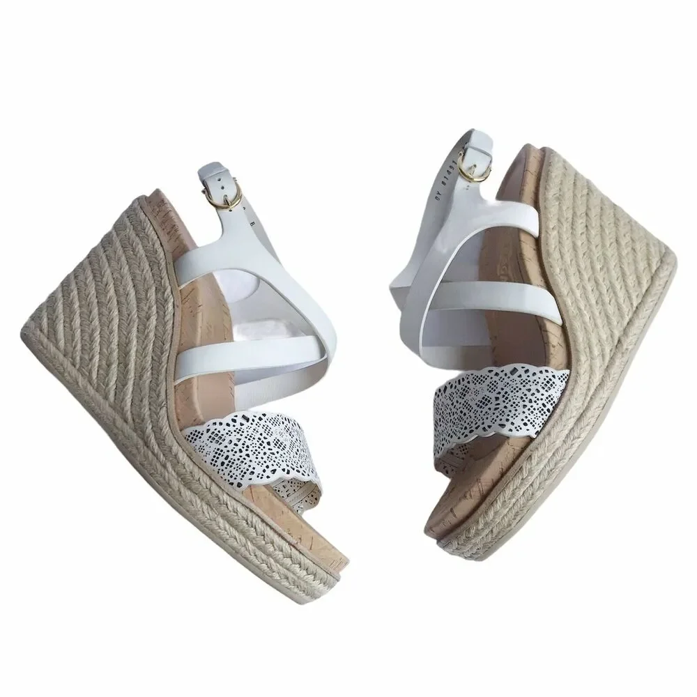 Ferragamo Gioela Wedges Espadrilles Size 40 Lait Rope Wrapped High Heel Sandals